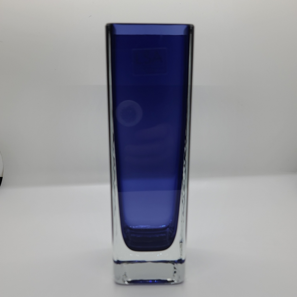 LSA Handcrafted & Mouthblown Colbolt Blue and Clear glass Vase.